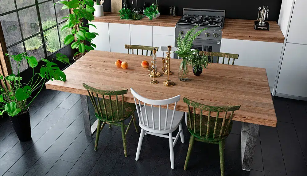 Dunkler Laminatboden in einer modernen Küche für ein behagliches Ambiente
