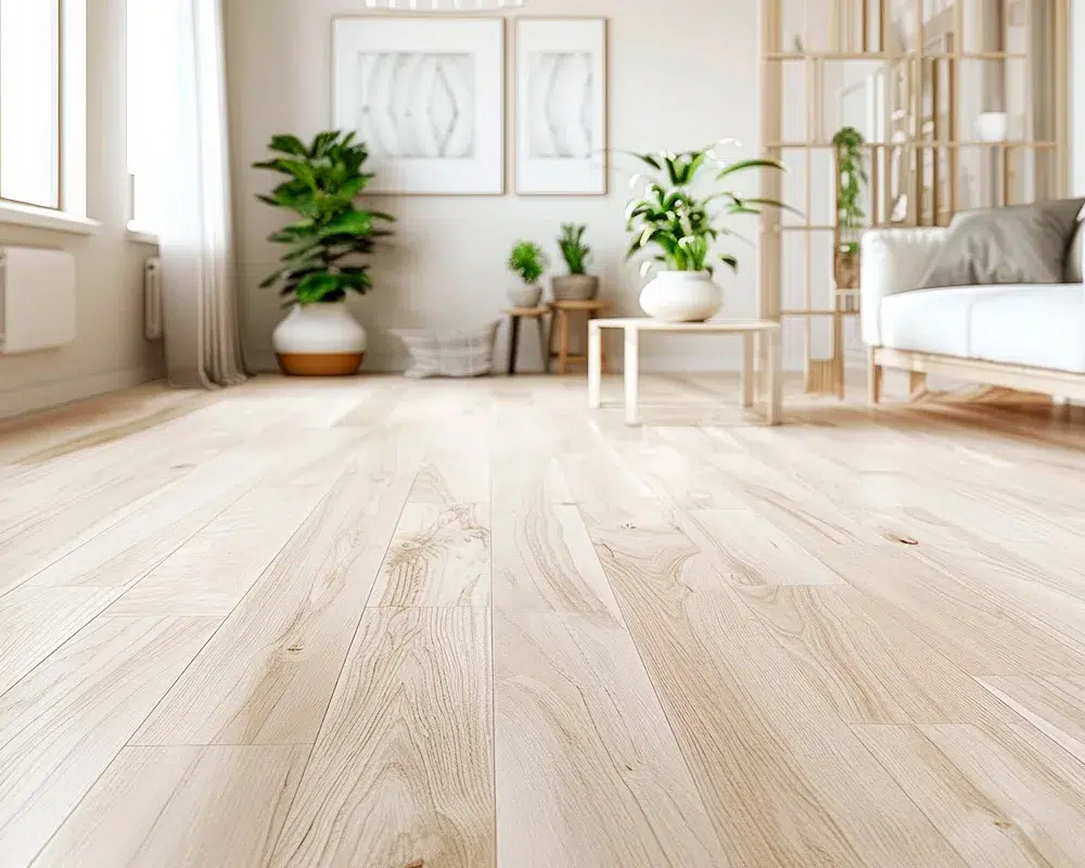 Heller Laminatboden in Holzoptik in einem Wohnzimmer in Filderstadt